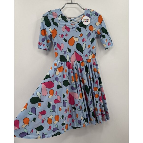 Dot Dot Smile Girl's Ballerina Skater Dress sz 11 NWT Short Sleeve BLUE HEARTS - Picture 2 of 6